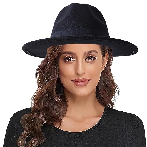 Chapeaux Fedora classiques femme Lanzom avec large bord en feutre et boucle