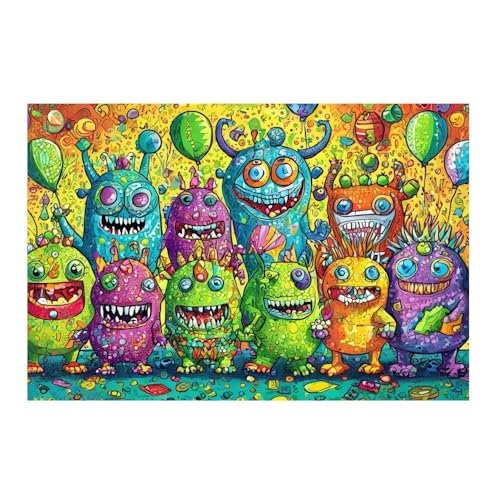 GAEKKO Tableau mural « Monstres Party – Réunion de créatures colorées avec des contours clairs » sur toile sans cadre 80 x 80 cm