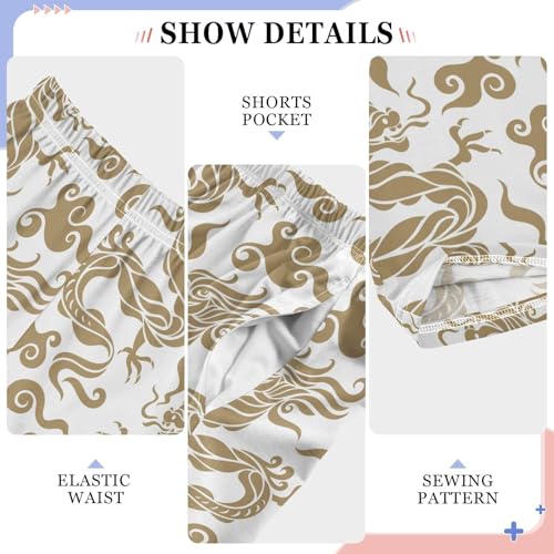 Golden Dragon Print Boys Long Pants Soft Trousers Elastic Waist Kids Lounge Bottoms with Pockets S-XL4