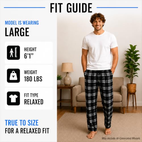Image of Essential Elements Mens 3 Pack PJ Cotton Flannel Plaid Pajama Lounge Pants