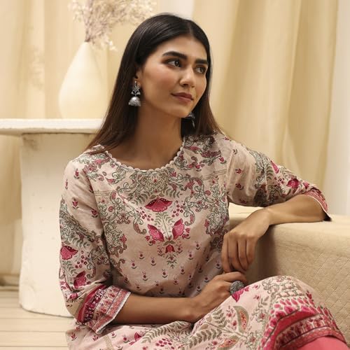 Image of BIBA Women Cotton Straight Fit Straight Printed Kurta