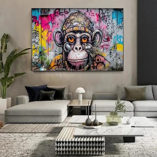 Peinture singe graffiti coloré 80x120cm, une œuvre d'art pour un foyer joyeux