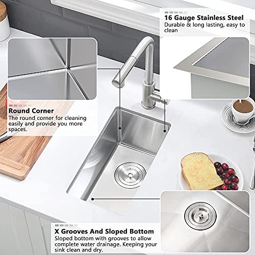 10 Inch Bar Sink Undermount - Vasoyo 10"X18" Undermount Wet Bar Prep Kitchen Sink 16 Gauge Stainless Steel Single Bowl Bar And Rv Sink Tight Radius Outdoor Undermount Bar Sink With Bottom Grid & Drain #TOP5