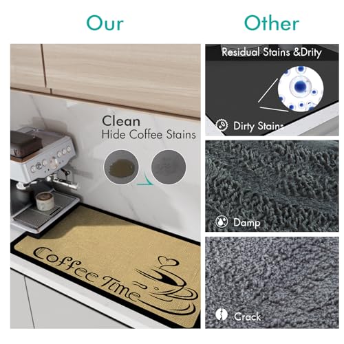 Image of LIMNUO Coffee Mat Coffee Hide Stain Absorbent Drying Mat with Waterproof Rubber Backing Fit Under Coffee Maker Coffee Machine Coffee Pot Espresso Machine (Coffee Time, 12 inchx19 inch)