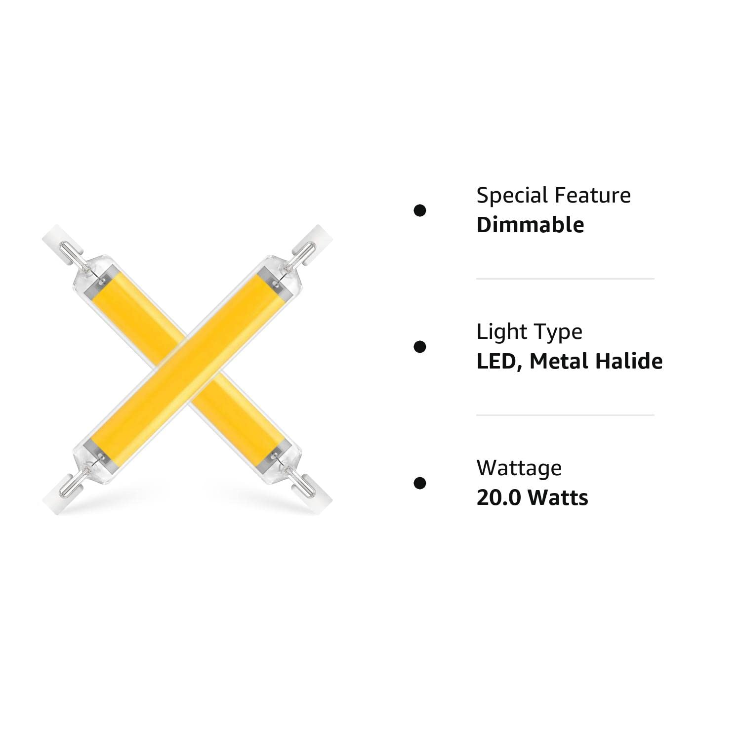 Dimmable 118MM R7S COB LED Bulbs, 20W J Type 118MM Double Ended LED Lights 120V T3 R7S Base 150W Equivalent Floodlight Replacement for Garage Speciality Lighting Floor Lamps (Natural Light, 2 Pack)