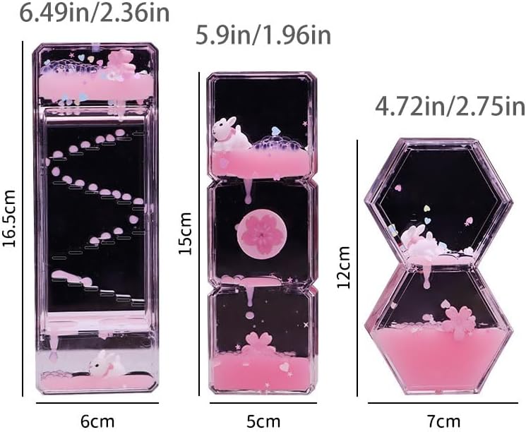 Beautiful Pink Rabbit Petals Sensory Liquid Hourglass Motion Bubbler ASMR Alternative for Stress Relief Desktop Decor Office (5.9in/1.96in) - Image 9