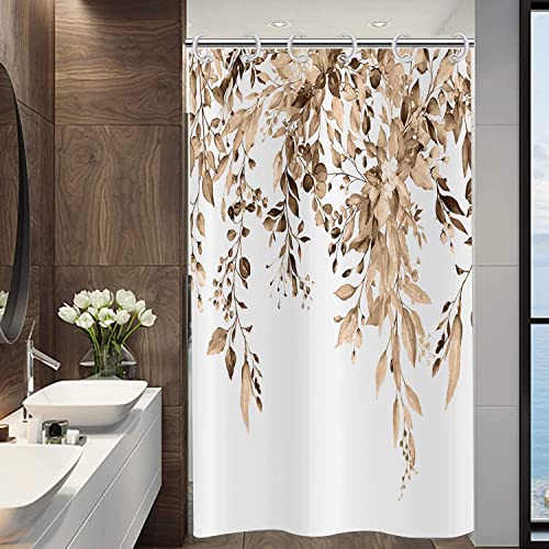 GCIREC Eucalyptus Small Stall Shower Curtain, Watercolor Tan Leaves on The Top Plant with Floral Bathroom Curtain Bathtub Home Decor Waterproof Fabric Machine Washable with Hooks,36"X72"