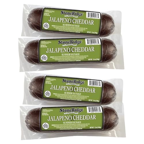 StoneRidge Old Fashioned Summer Sausage, Jalapeno Cheddar, 12 oz, 4 Pack