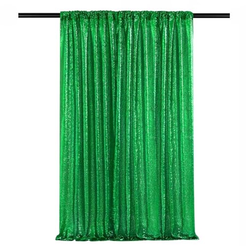 Image of Green Sequin Backdrop Curtains-1 Panel 5FTx8FT Green Backdrop for Wedding, Glitter Party Decorations Background Drapes for Birthday Party Anniversary Graduation Photo Booth Decor