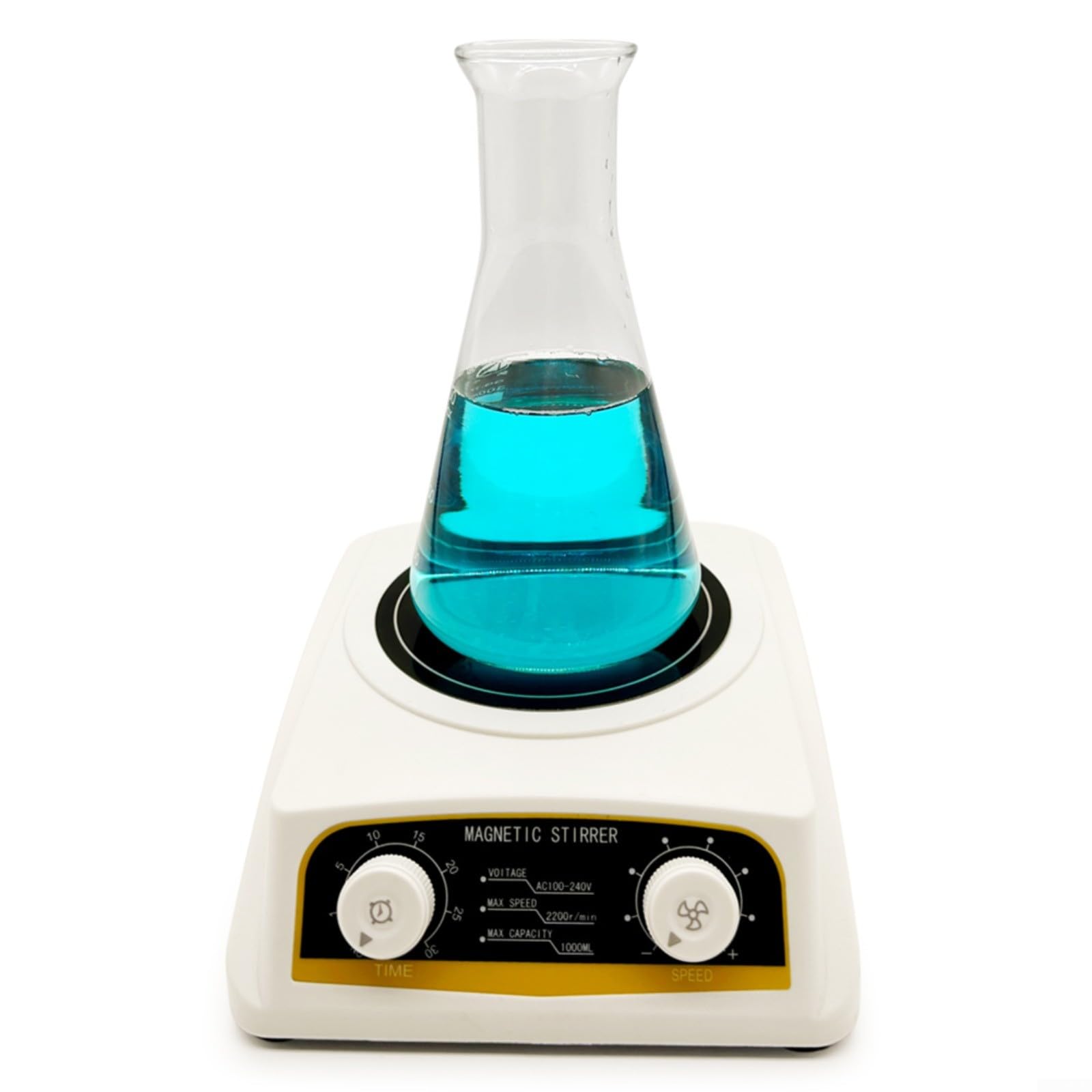 Agitador magnético con motor sin escobillas, regulable sin niveles, 2200 rpm, temporizador 1-30 min para soluciones de laboratorio, mezclador silencioso de ABS y aluminio con ventosas