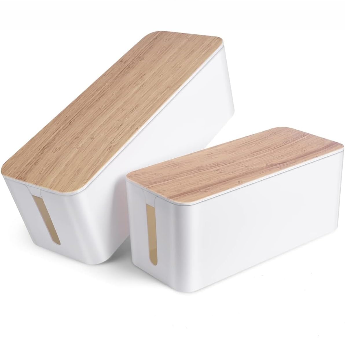 EETUCable Management Box,2 Pack Large & Medium Cable Organizer with Slotted Top for Heads Up Display,Box Cord Organizer Box to Hide Surge Protector on Desk or Floor,Elegant,Strong,High Utility