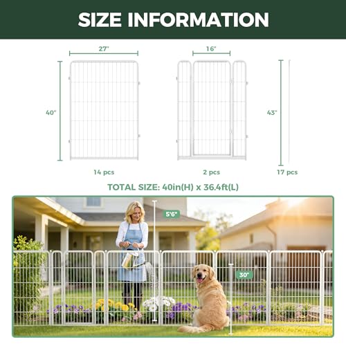 Image of FXW Garden Fence Outdoor for the Yard - 40in(H) x 36.4ft(L) Heavy Duty Metal Animal Barrier for Dog, No Dig Decorative Dog Fence, 16 Panels, White