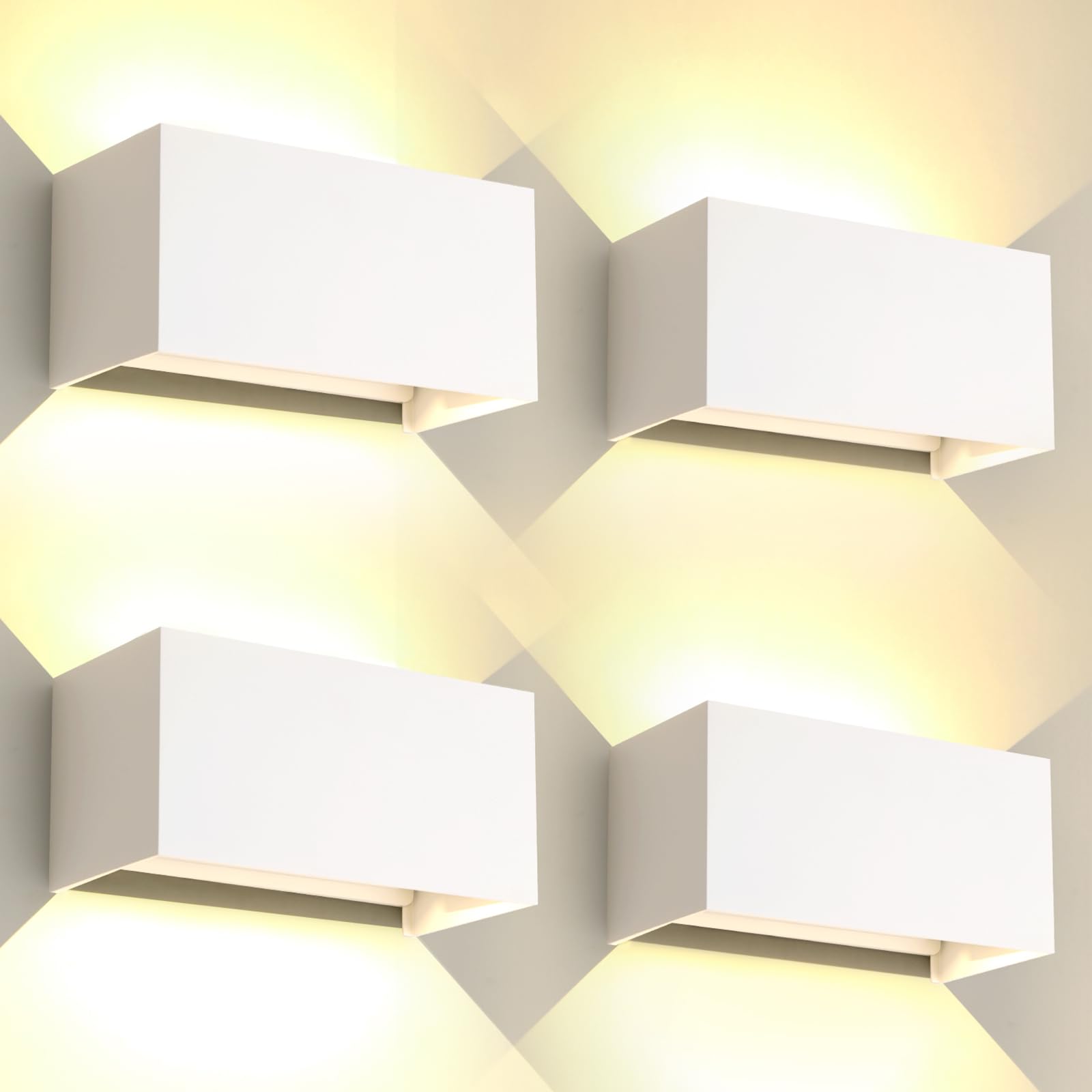 25W Applique Esterno Interno COB LED, Lampada da Parete Muro IP65 Impermeabile, Luce Bianco Caldo 3000K, in Alluminio Angolo Regolabile, Bianco, confezione da 4