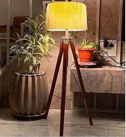 viora Home Tripod Floor Lamp for Home Decore | Corner Floor Lamp for Bedroom | Modern Wooden Fancy Standing Stylish for Living Room | Hotal Room (Yellow) LMP4536-image-8