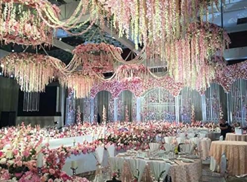 Image of VRB Dec 2 Pcs Artificial Flowers Vine Silk Wisteria Garland Fake Ivy,(6 ft Long) Wedding Decoration Diwali /Ganpati /Christmas Decorations Fake Daisy Floral Vine Silk Hanging Flower for Home (White)