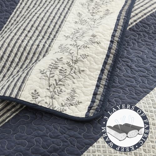 Colcha acolchada de algodón King con rayas y fundas para cama rústica 5