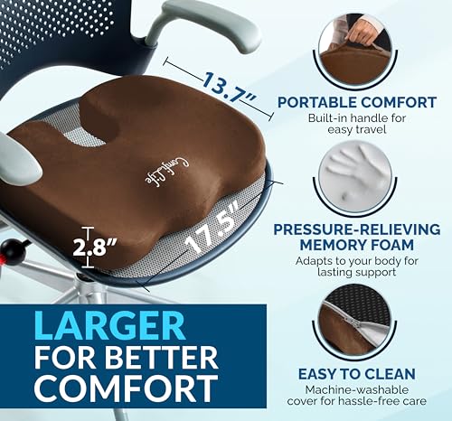 Image of ComfiLife Premium Gel & Memory Foam Seat Cushion - Doctor Recommended Office Chair Cushion, Car Seat Cushion - Chair Cushions for Back & Sciatica Pain Relief - Seat Cushions for Office & Desk (Brown)