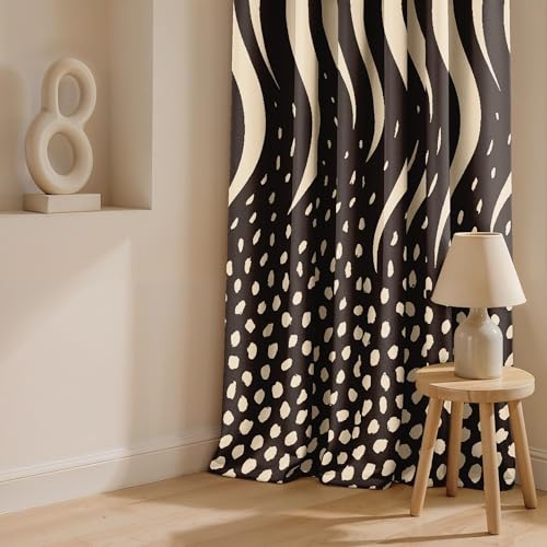 Image of Ultimate Trends Room Darkening Digital Printed Modern Curtain 65-70% Opacity,Diamond Eyelets, Tie Back, Modern Prints, 9 FEET Pack of 1,Mocha Cream Waves