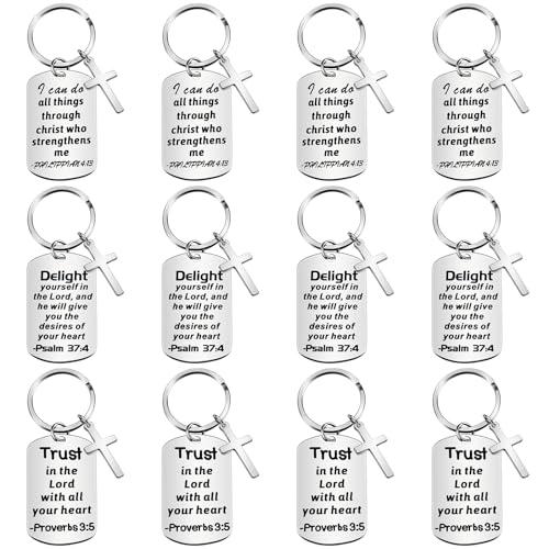 12 Pcs Christian Keychain Gifts Bible Verse Keychain Religious Cross