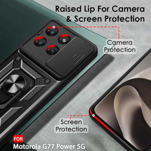 Image of TheGiftKart Tough Armor Bumper Back Cover Case for Motorola Moto G77 Power 5G | Kickstand & Ring Holder | 360 Degree Protection Cover Case for Moto G77 Power 5G (PC & TPU, Sliding Camera Cover, Black)