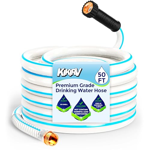 50ft RV Water Hose - Drinking Water Hose Contains No Lead, No BPA - Flexible Leak-Free Design - Upgrade Strain Relief Ends - 5/8' Inside Diameter