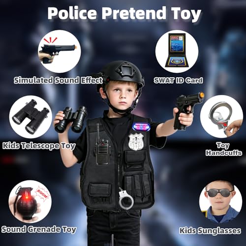 Disfraz completo de policía para niños con 14 piezas miniatura 2