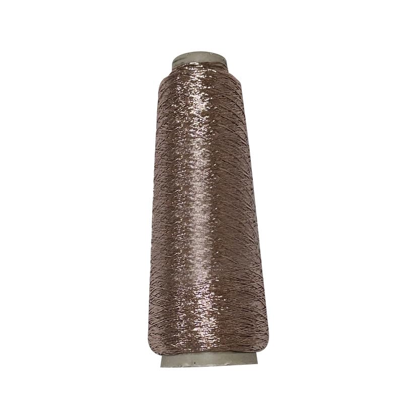 1 Roll 0.8MM Wide Metallic Glitter Crochet Yarn Sparkling Rose Gold Polyester Yarn Metallic Thread String for Knitting,Weaving,DIY Woven Bag Making