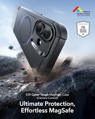 Image of ESR for iPhone 17 Phone Case, 23ft Military-Grade Drop Protection, Shock-Absorbing Rugged Cover, MagSafe Accessories Compatible, Cyber Series, Black