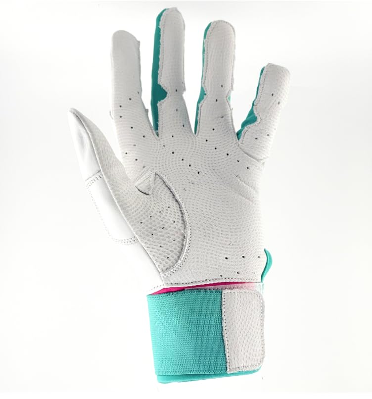 Schlaghandschuhe (weiß/rosa) – Echtlederhandschuhe für Baseball- und Softballspieler – Unisex-Jugendliche, Unisex-Erwachsene