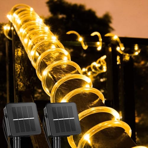 Brightown Solar Rope Lights 2-Pack, 78ft Warm White with 8 Modes
