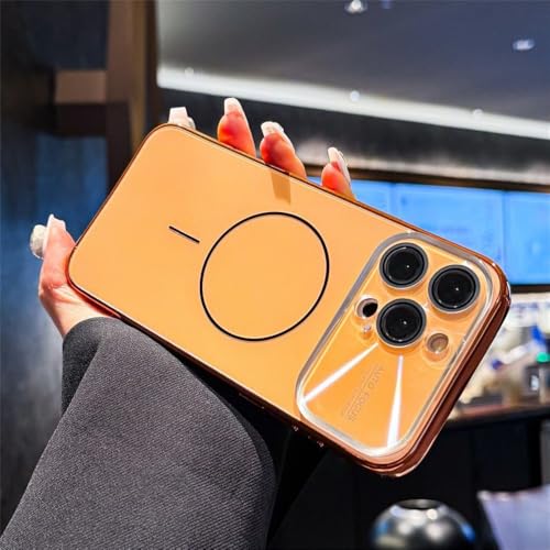 Coque iPhone 17 magnétique antichoc orange avec grand objectif arrière et charge sans fil
