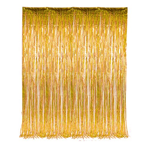 Rhode Island Novelty 3 ft x 8 ft Gold Tinsel Foil Fnge Door Window Curtain Party Decoration (2 per Order)