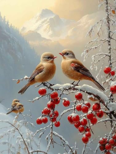 Diamond Painting Oiseau Hiver grand format 100x135cm broderie adulte