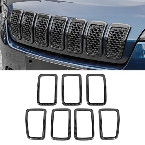 Image of JeCar Grille Inserts ABS Grill Cover Trim Kit Compatible with Jeep Cherokee 2019-2021 KL, Carbon Fiber Texture