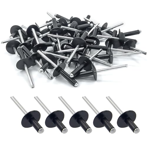 100 x Black Aluminium Blind Rivets 4.8mm x 20mm Large Head