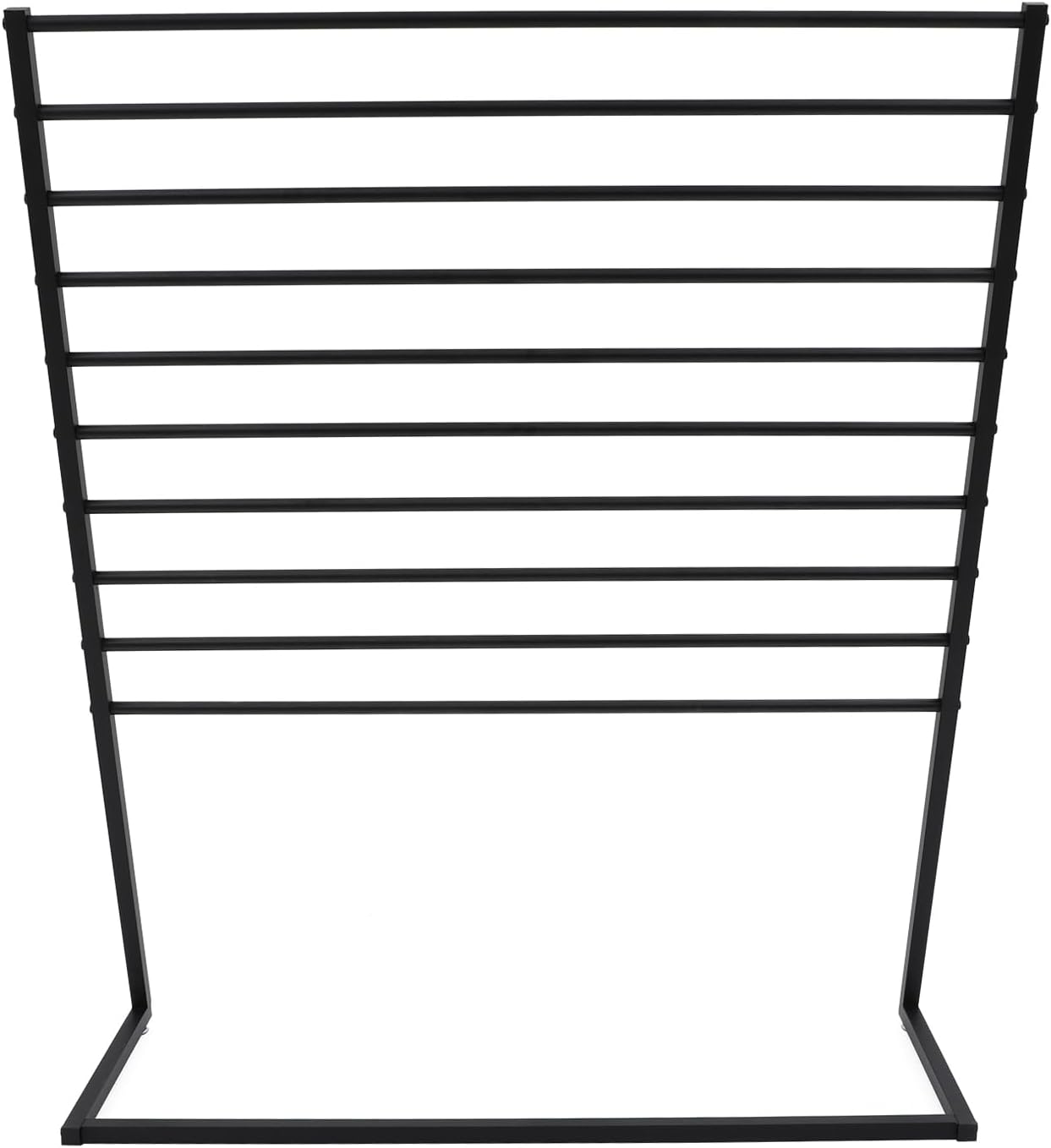 10 Tier Metal Scarf Display Stand, Scarf Holder Organizer, Freestanding Scarf Rack for Commercial Clothing Retail Store Towel Rack Ties Belt Pants Hanging Rack (Black)