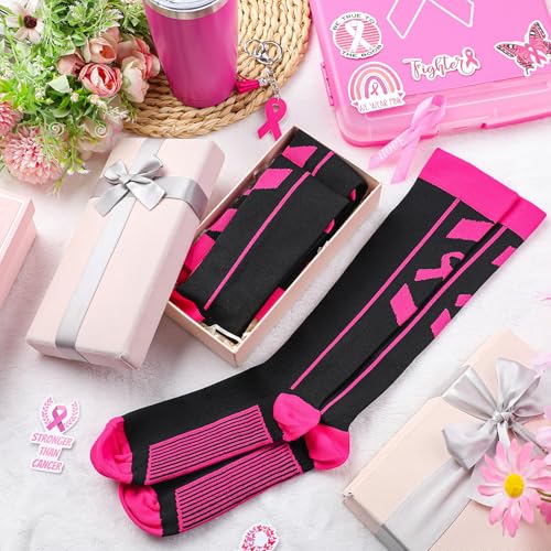 Funtery 12 Pairs Breast Cancer Awareness Socks Women Pink Ribbon Compression Socks Pink out Football Volleyball Softball4