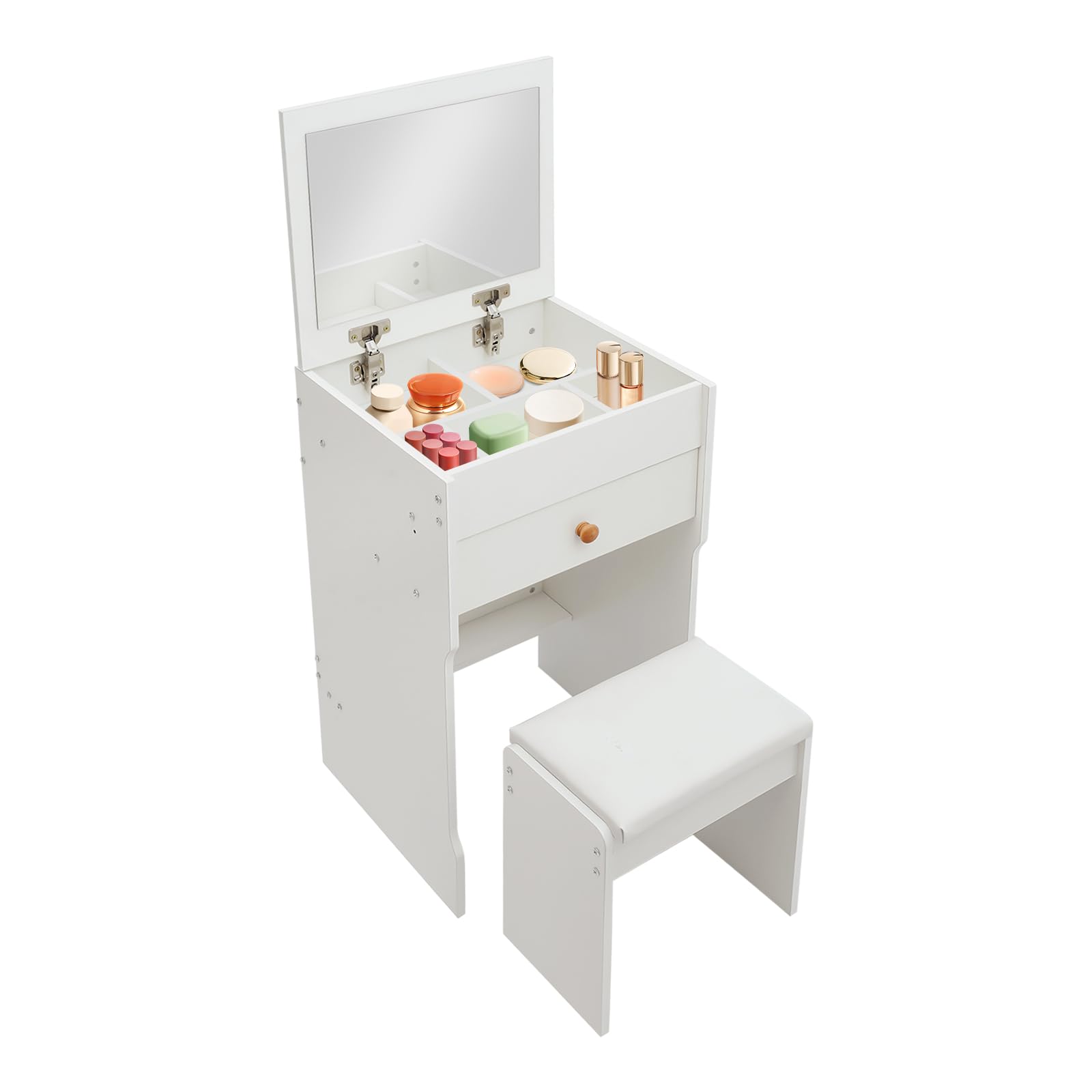 Tocador 3 en 1 pequeño, de pie, tocador con espejo abatible, juego de tocador para dormitorio, capacidad de carga de 90 kg, para apartamento, habitación pequeña