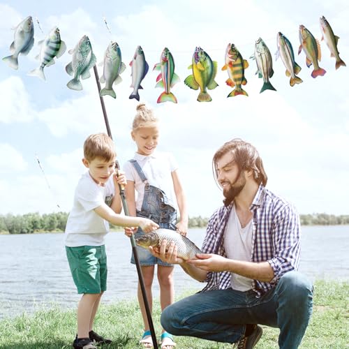 Image of Hooqict Gone Fishing Hanging Banner Garland Fish Birthday Party Banner for Happy Birthday Decorations Fishing Theme Party Supplies Under The Sea Baby Shower Fathers Day Decorations