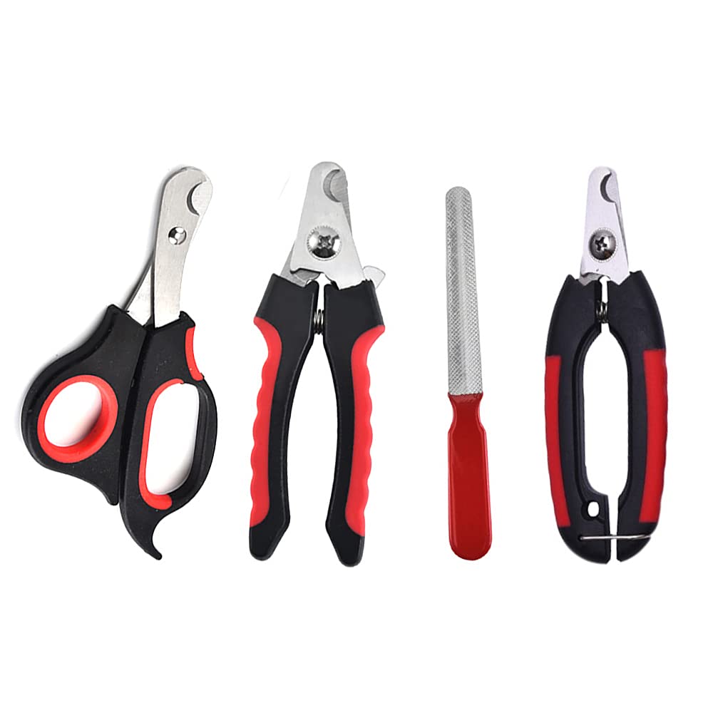 Artshu 4 Pieces/set Pet Dog Cat Nail Clipper Cutter Stainless Steel Grooming Trimmer Scissors Clippers for Animals with Lock 2 sizes (Small, Black and Red)