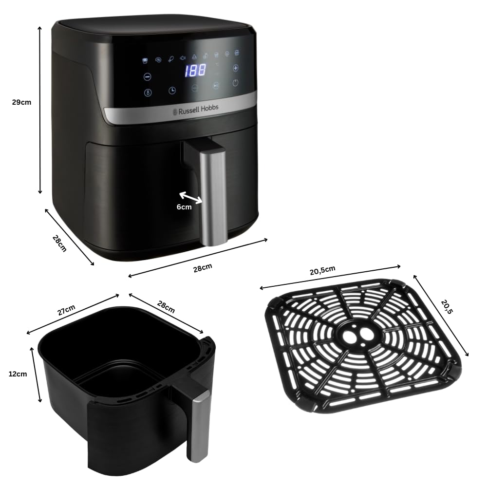 Russell Hobbs Air Fryer 5,5L Rapid Air [Compact, 9 Fonctions] Friteuse sans huile (économe, gril, cuit, rôtir, revêtement antiadhésif sans BPA, digital, pièces compatibles lave-vaisselle) 27621-56