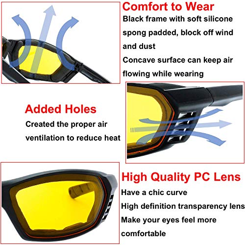 The Fresh Motorcycle Riding Glasses Padded Frame Lens Block 100% Uvb For Outdoor Activity Sport (23-Shiny Black, Clear*1, & Grey*2) #TOP3