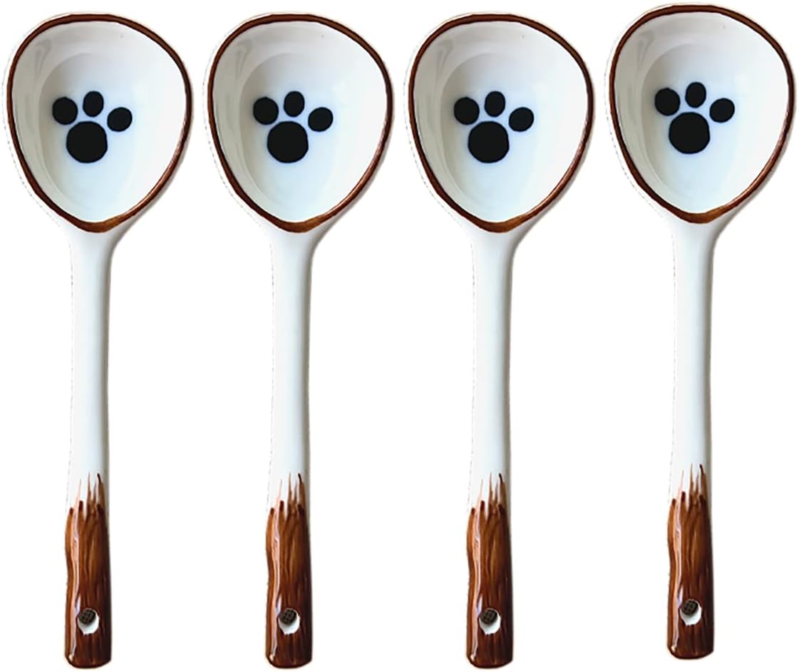 Vintage Ramen Soup Spoons, Ceramic Asian Soup Spoons Tablespoon, Rice Noodles Dinner Serving Spoon, Dessert Spoon, Ladles for Pho Miso Cereal Sauce Gravy Condiment, 4 PCS-Mushroom-6.6 Inch