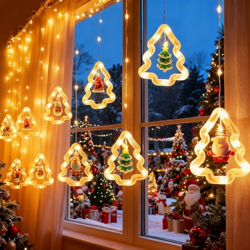 Qoosea Lichterkettenvorhang Innen, 3M 100 LED Runder Weihnachtsbaum...