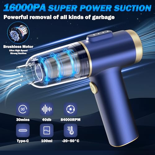 Image of Handheld Car Vacuum Cleaner, 2-in-1 Portable Mini Car Vacuum Cleaner,21000Pa High Power & Air Duster, Handheld Vacuum Cordless with LED Light and Multi-Nozzles for Car,Home,Office,Pet(Blue)