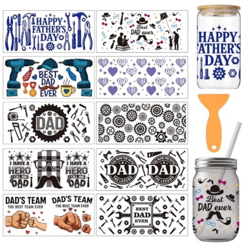Catálogo para Comprar On-line cilindros dia del padre más recomendados. 50 arricraft 10 hojas de papel UV DTF para vasos con diseño del día del padre para vasos de 16 oz barbas cilindros corbatas patrón de corazones – calcomanías de PVC para frotar...