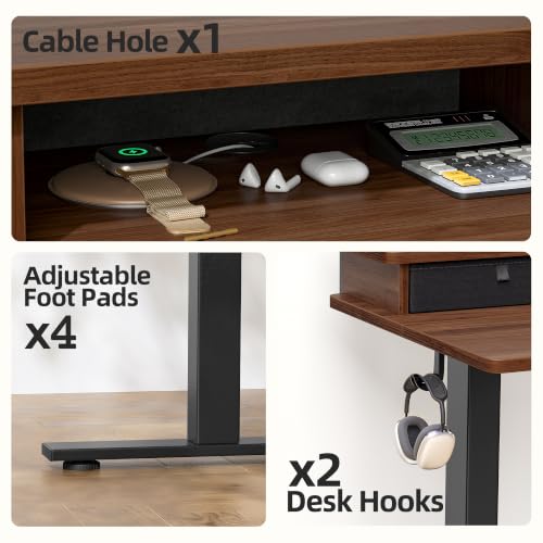 Image of TIQLAB 48 * 24 inch Standing Desk with Two Drawers&Top Shelf, Black Walnut