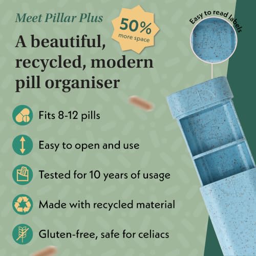 Image of Pillar Plus - Aesthetic 7 XL Day Pill Organizer | BPA-Free Wheat Straw Medicine Case | Pretty Travel & Home Tablet Vitamin Organizer | Cute Weekly Pill Box | Travel Medicine Organizer (Powder Blue)
