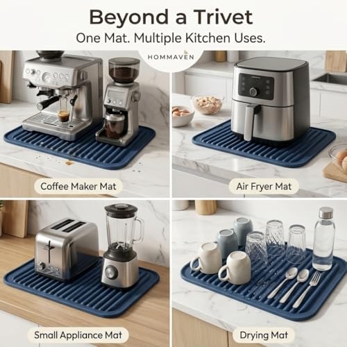 Image of Silicone Trivet Mats, Set of 2, Heat & Slip Resistant Hot Pads for Kitchen Potholders, Multi-Purpose Mat Long-Lasting & Flexible Silicone Hot Pad, BPA Free,Dish Drying Mat, (Classic Blue)