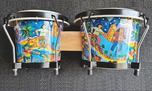 Image of Softline Pro Bongo Drum Set with Tuning Wrench & Padded Professional Wooden Percussion Instrument for Beginner Adults Kids - Natural Skin (SP BNG RC Print)